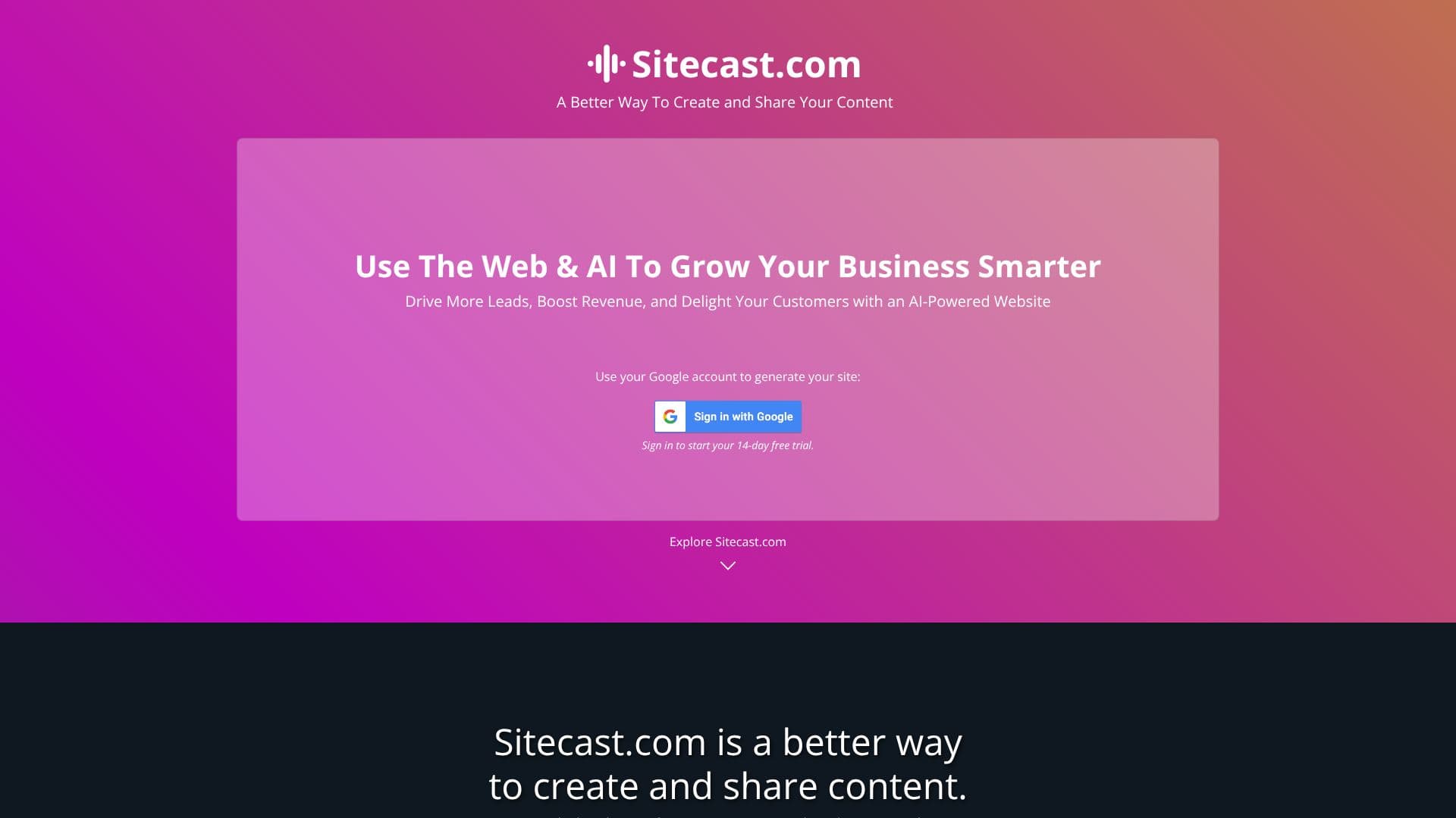 Sitecast.com AI Websites screenshot
