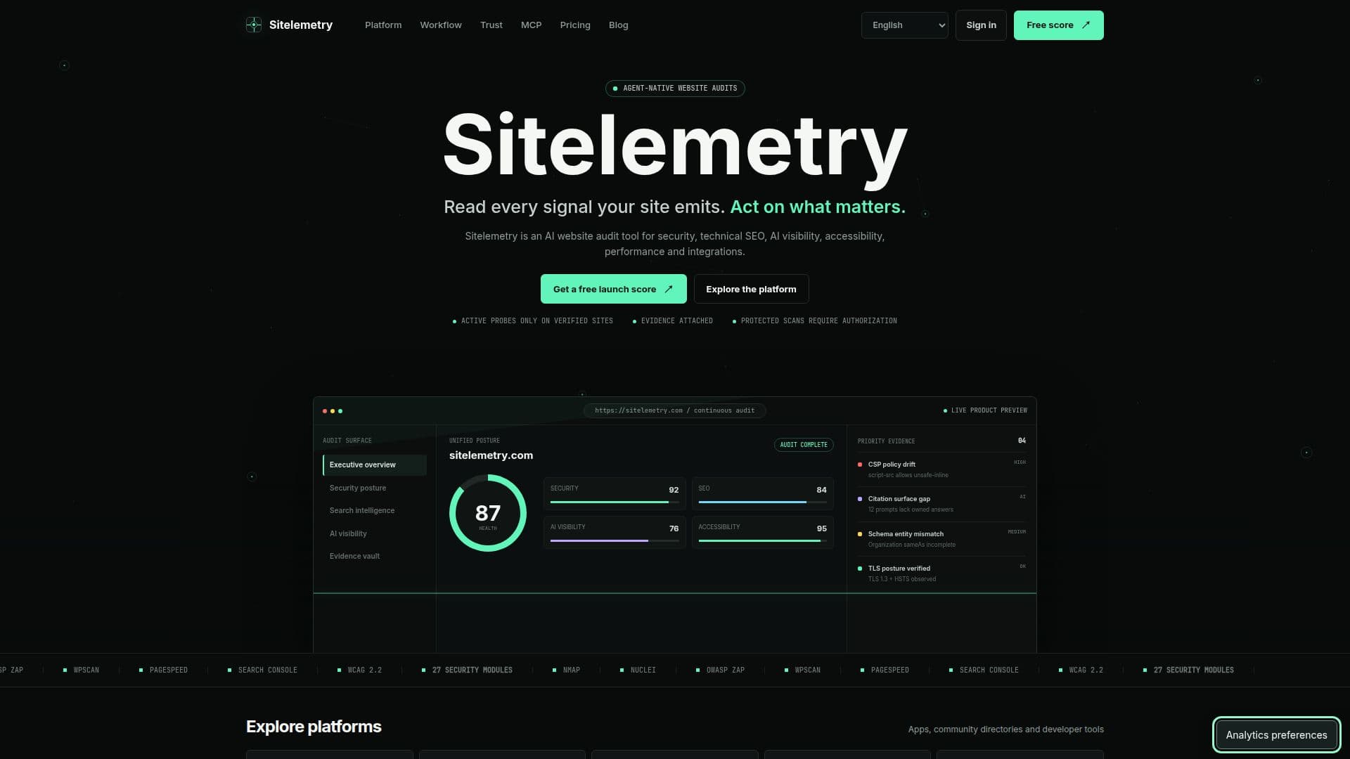 Sitelemetry のスクリーンショット