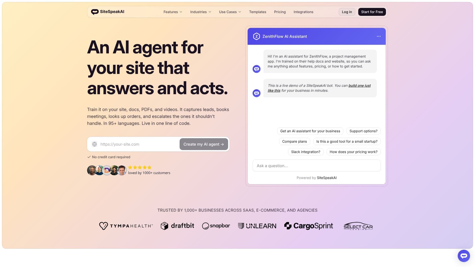 لقطة شاشة لـ SiteSpeakAI