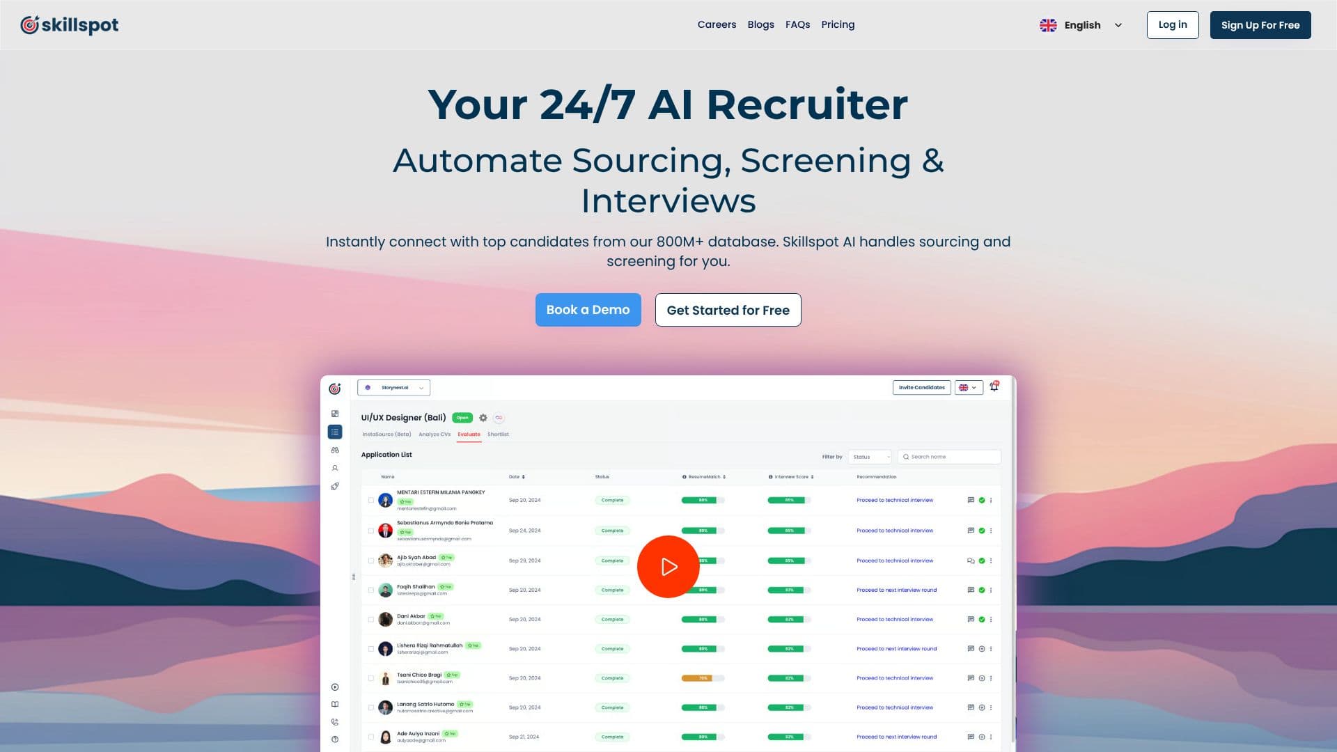Captura de tela do Skillspot AI Recruitment Software
