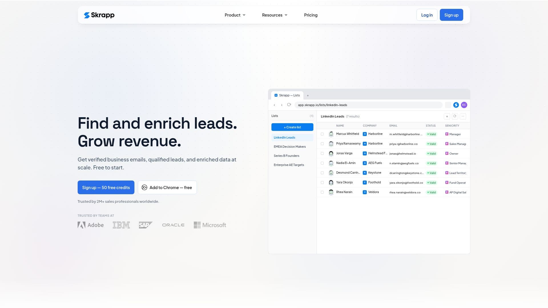 Skrapp.io screenshot