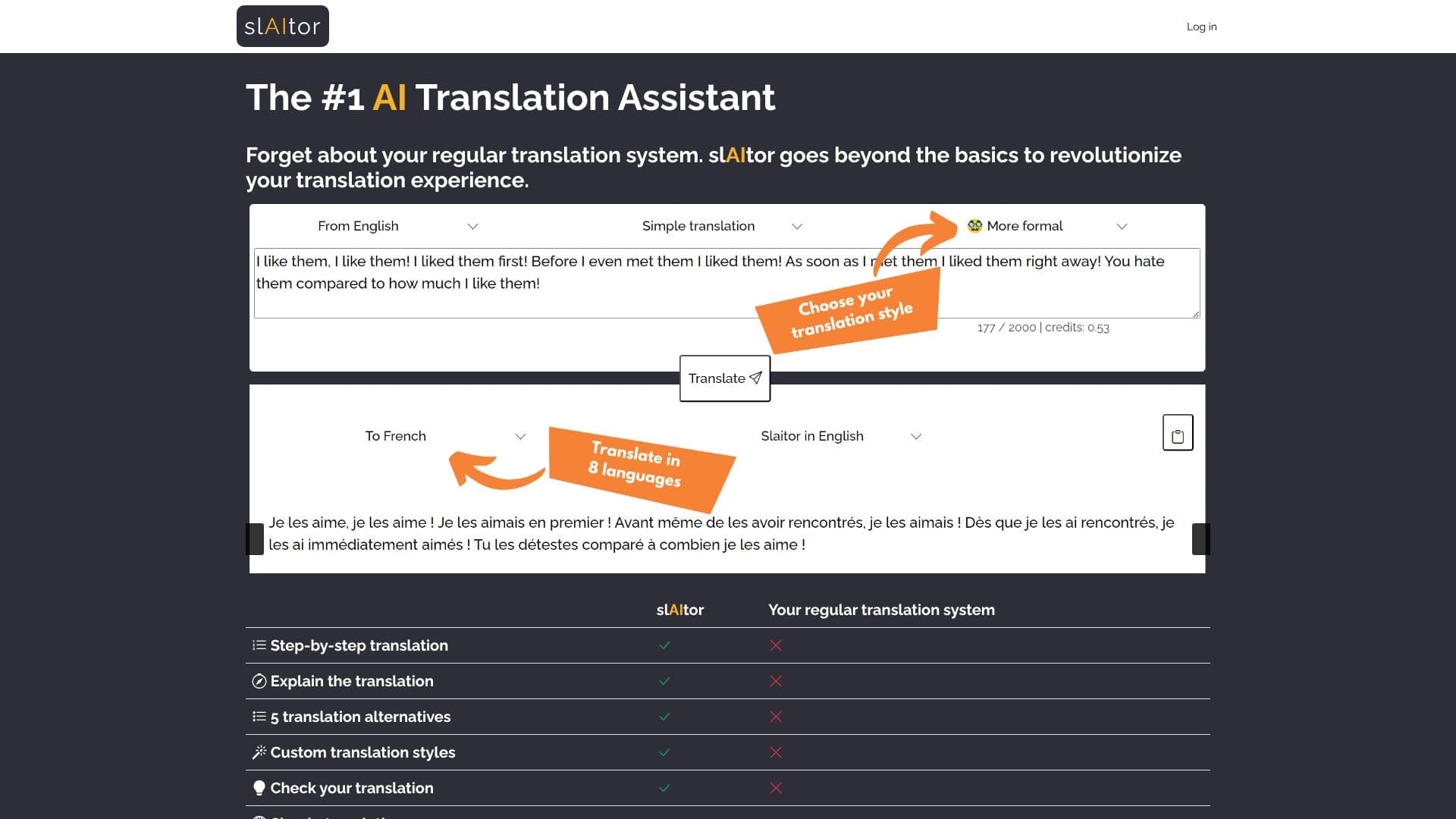 Captura de tela do Assistente de Tradução AI slAItor