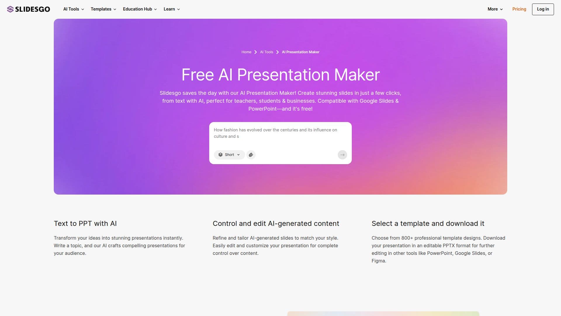 Slidesgo AI Presentation Maker 스크린샷