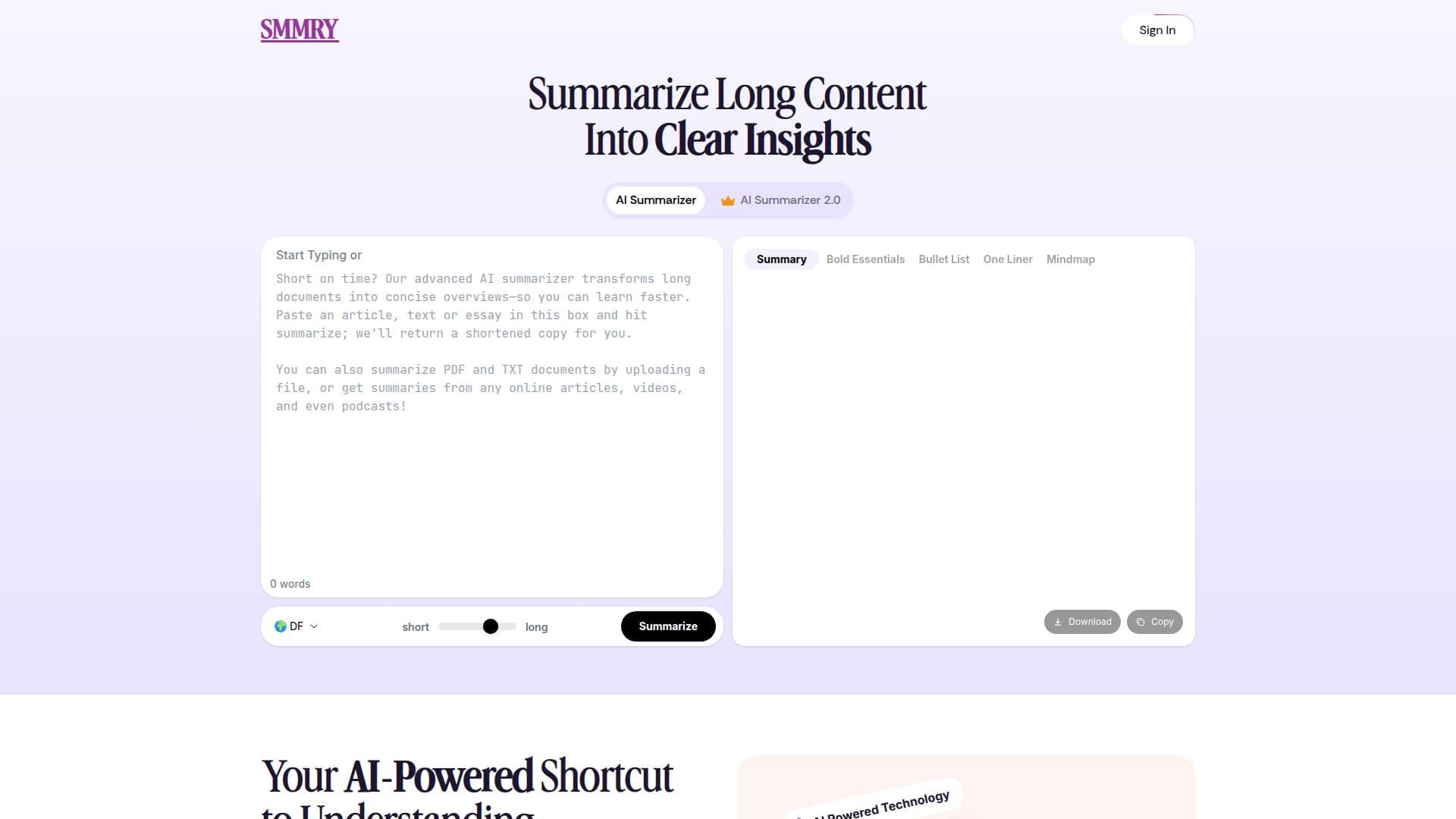SMMRY AI Summarizer screenshot