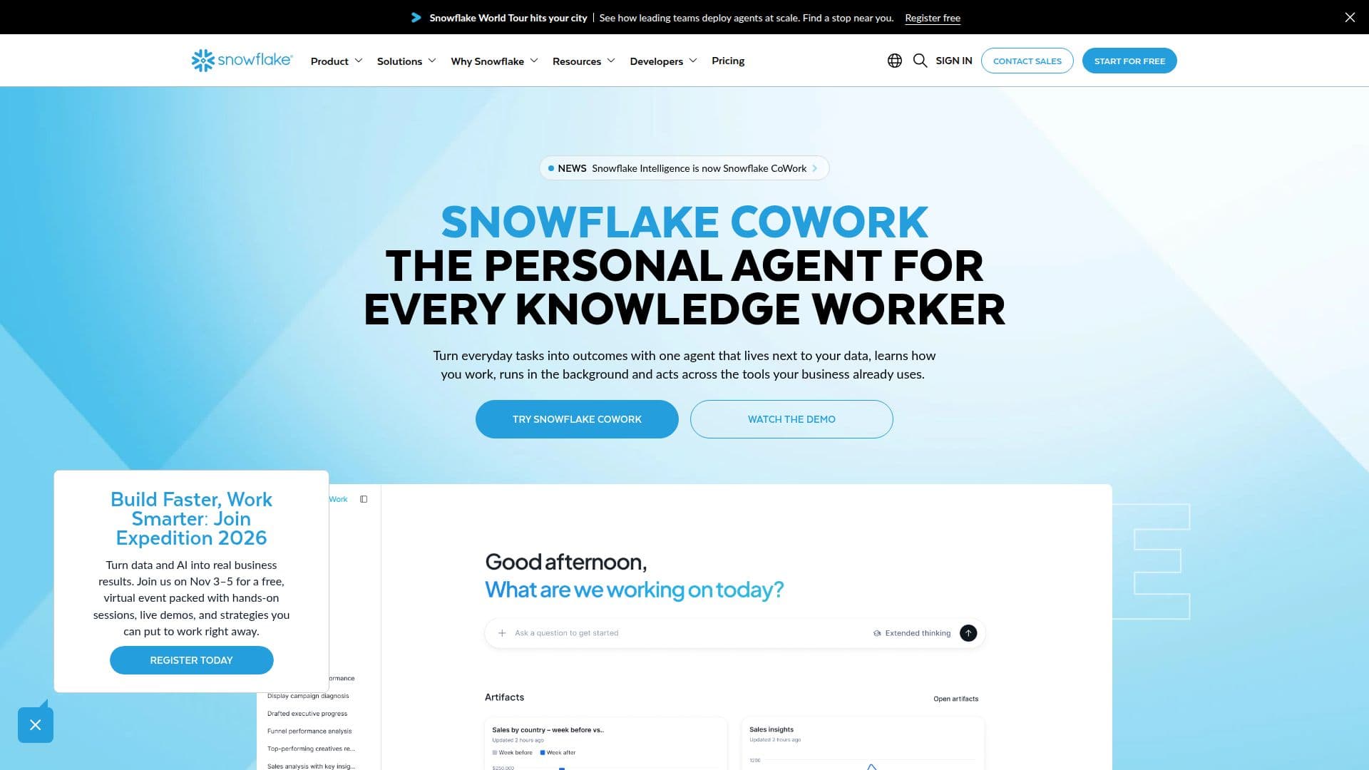 لقطة شاشة لـ Snowflake CoWork | وكيل الذكاء المؤسسي