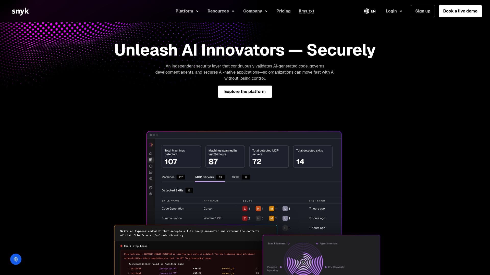 Snyk AI Security Platform screenshot