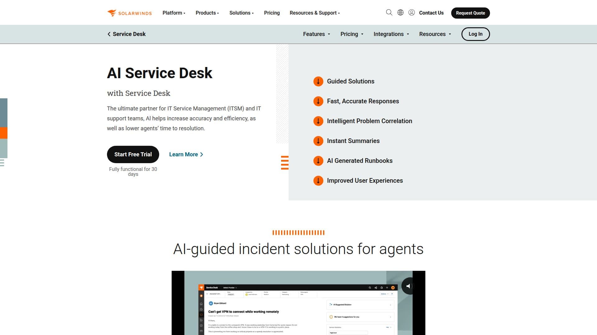SolarWinds Service Desk screenshot