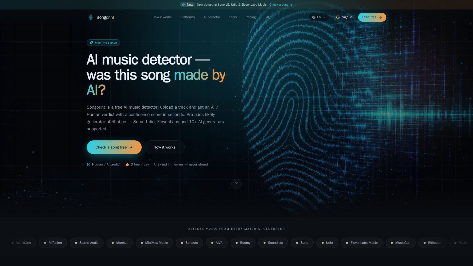 Screenshot von Songprint