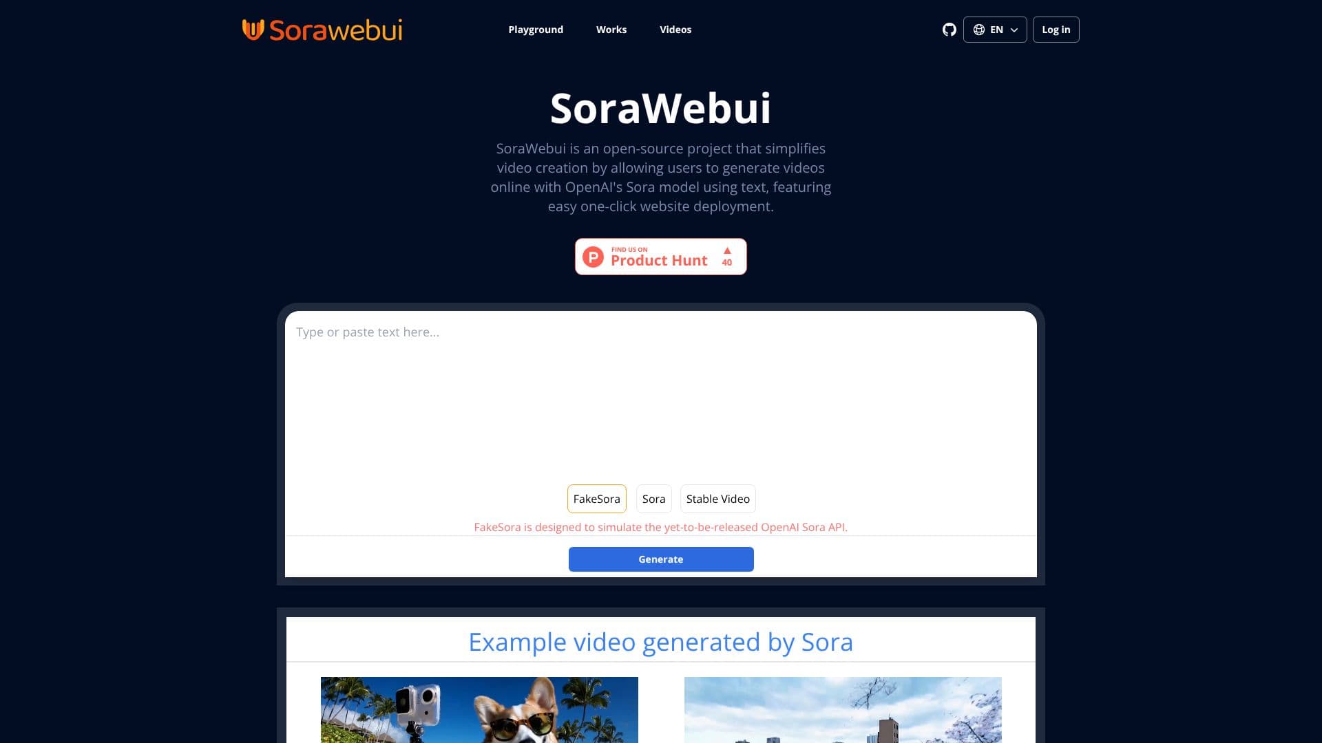 Capture d’écran de SoraWebui
