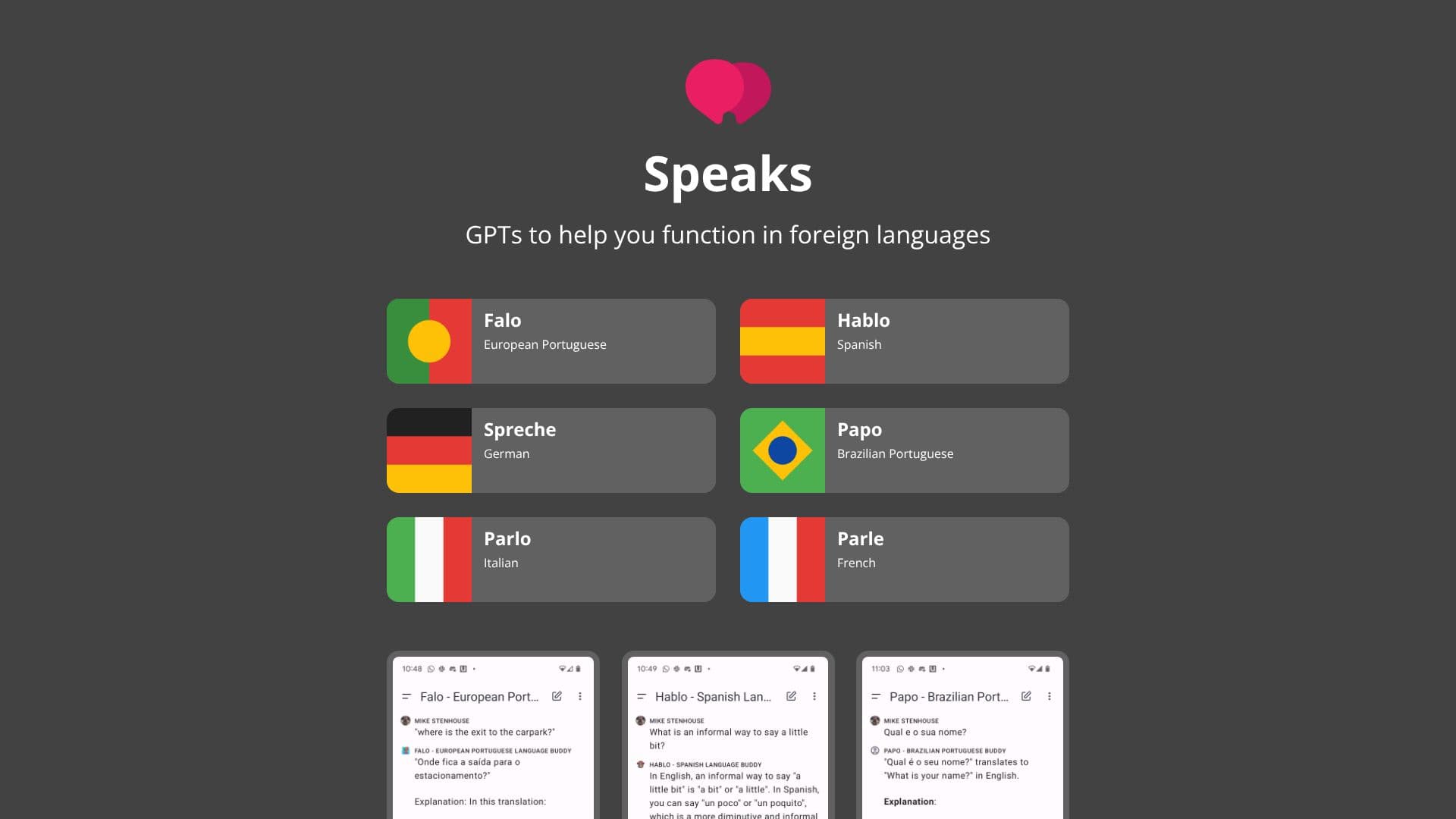 Capture d’écran de Speaks - GPTs pour les Langues