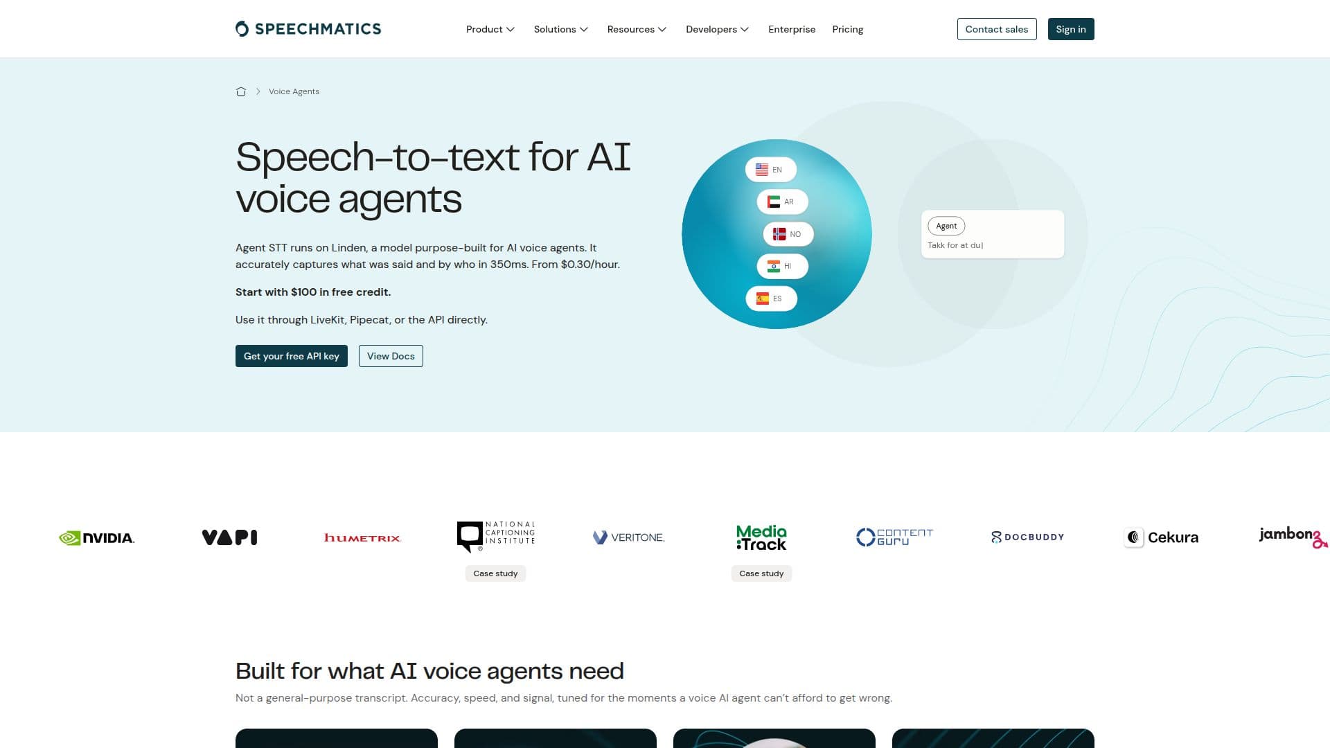 Screenshot von Agent STT: Speech-to-Text API für KI-Sprachagenten