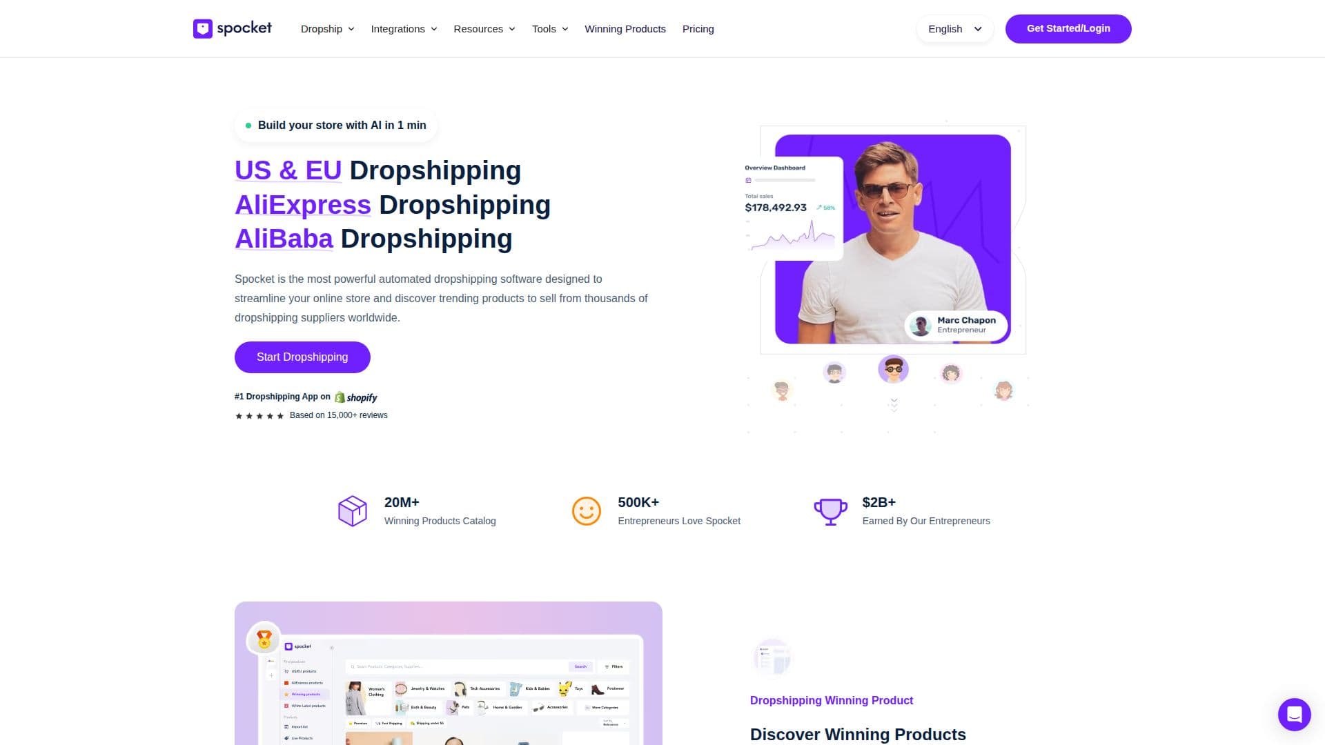 Capture d’écran de Plateforme de Dropshipping Spocket