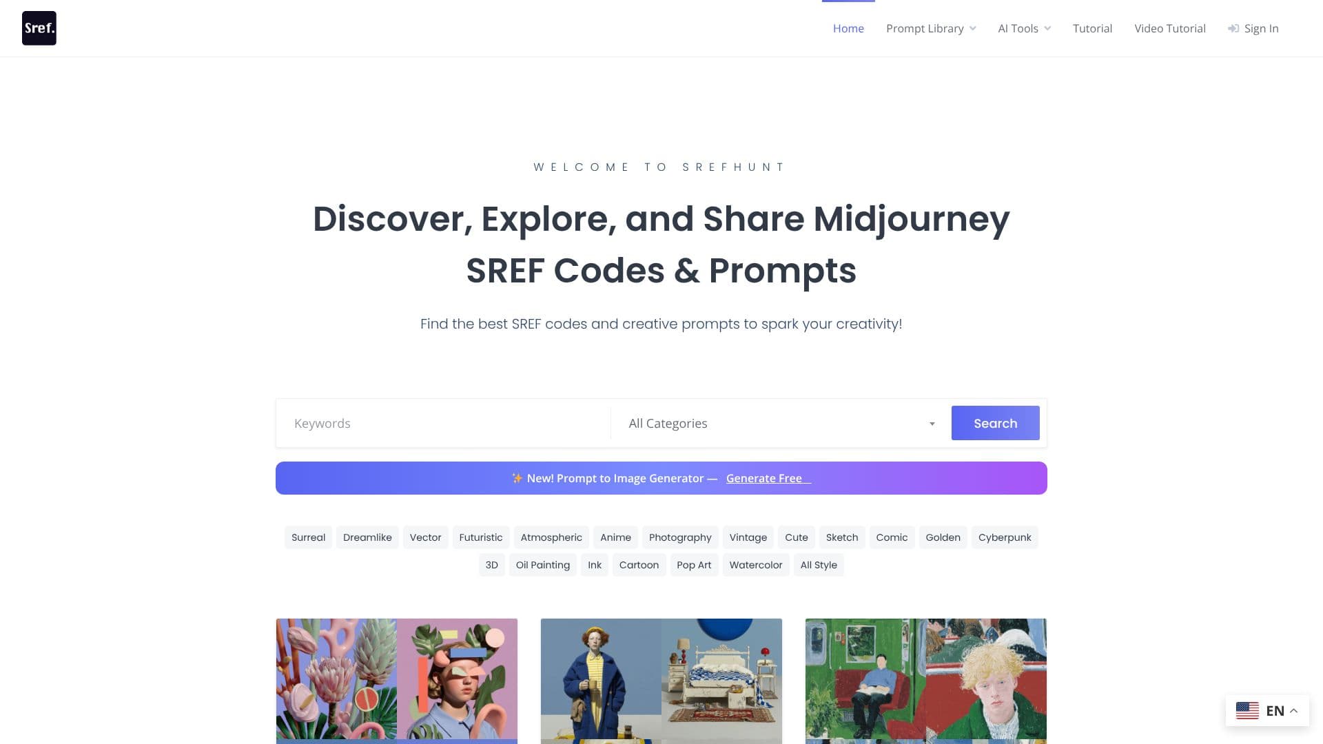 Tangkapan layar SrefHunt Midjourney Prompts