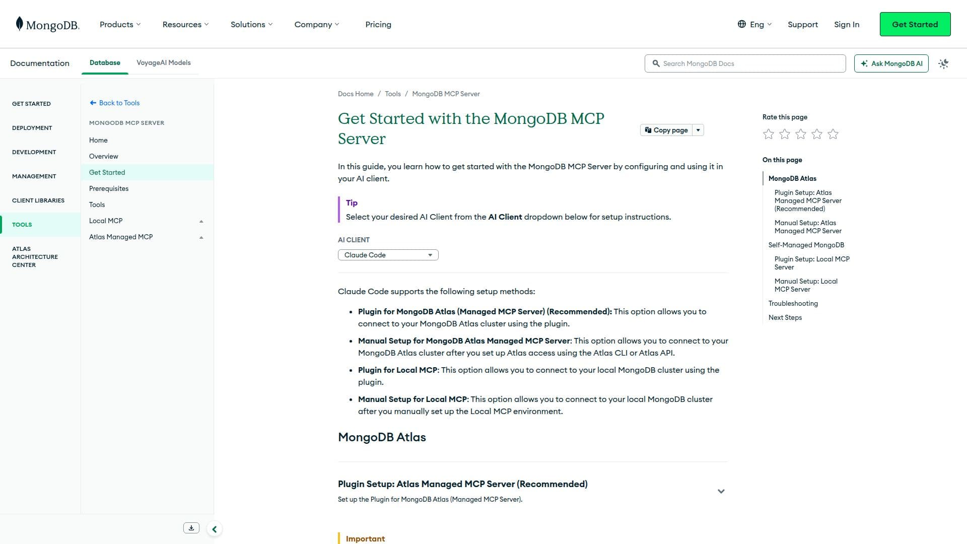 Скриншот MongoDB MCP Server