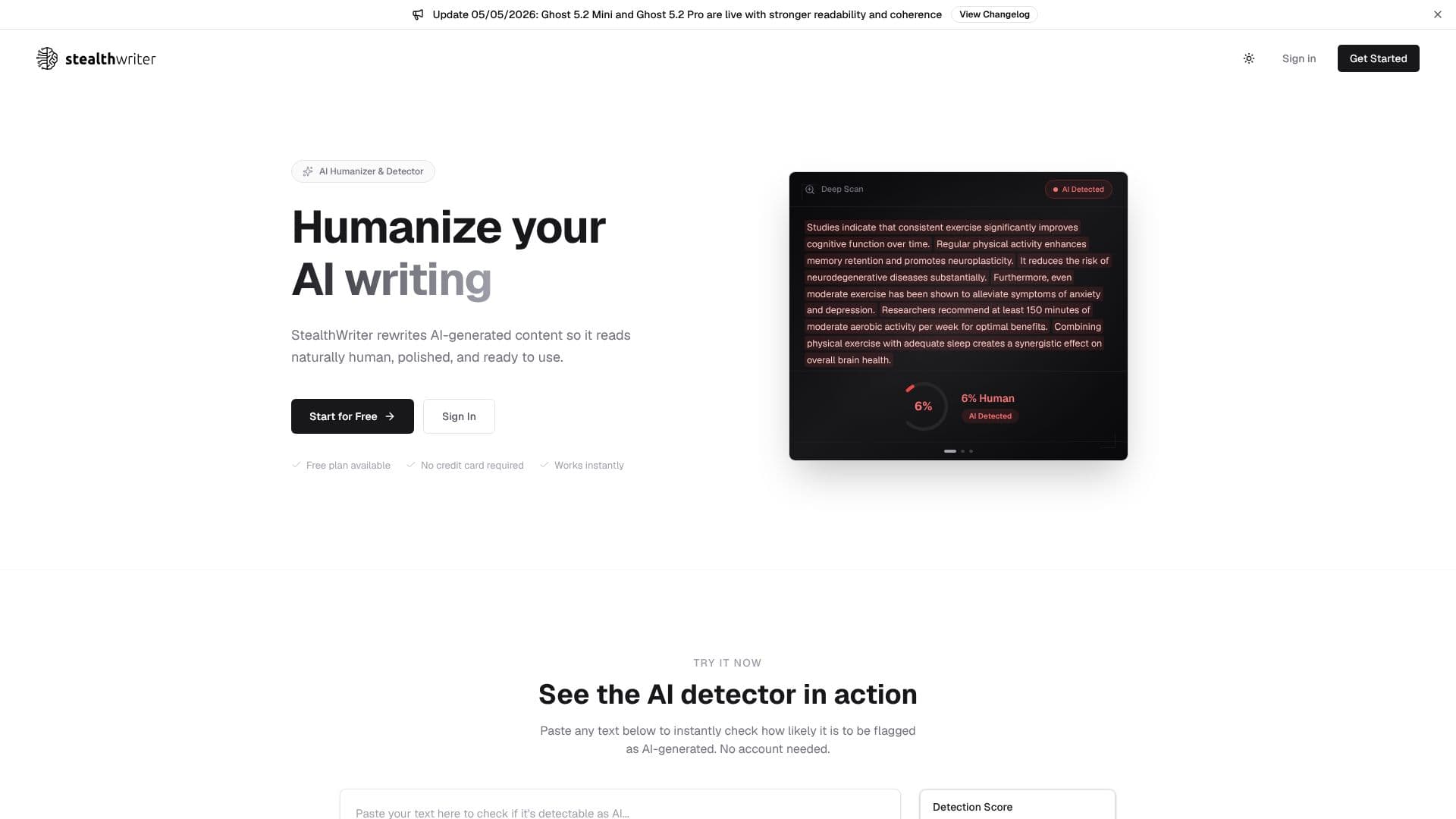 Tangkapan layar StealthWriter AI Text Humanizer