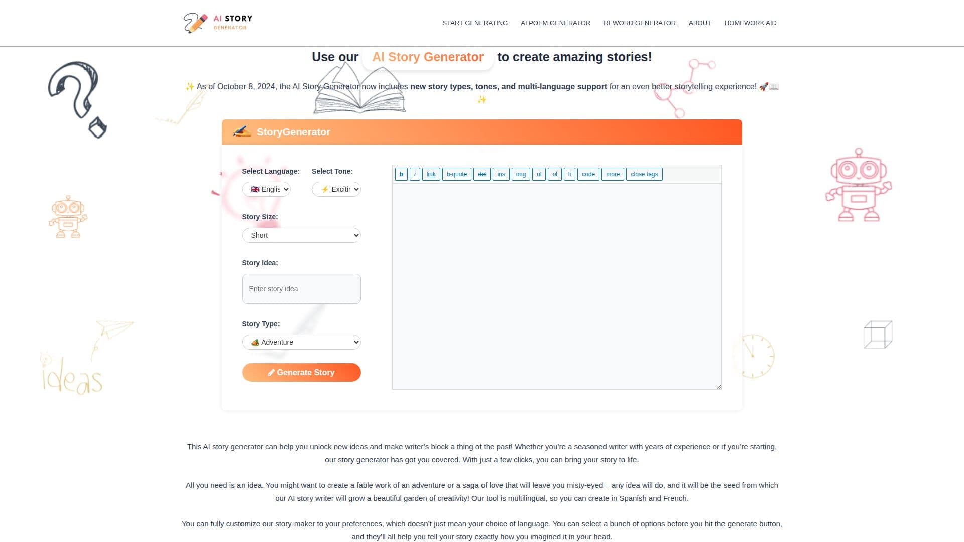 Screenshot von StoryGenerate
