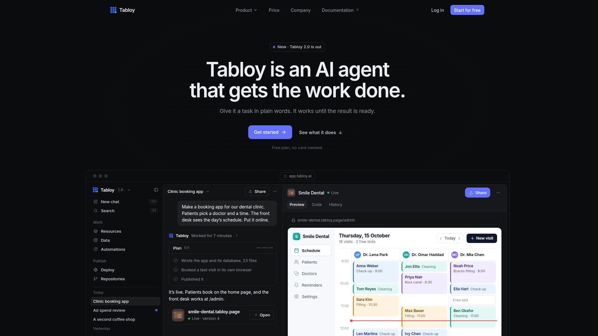 Screenshot von Tabloy AI Agent