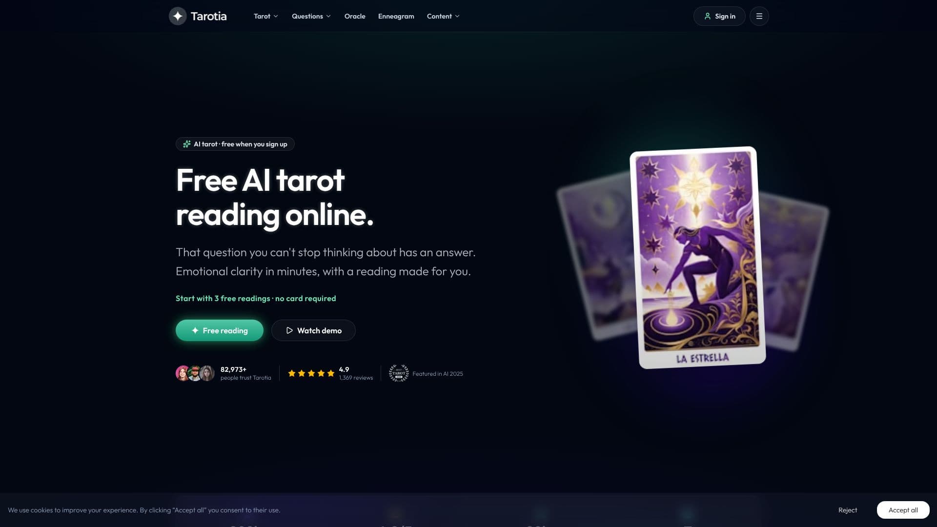 Screenshot von Tarotia - KI Tarotlegung