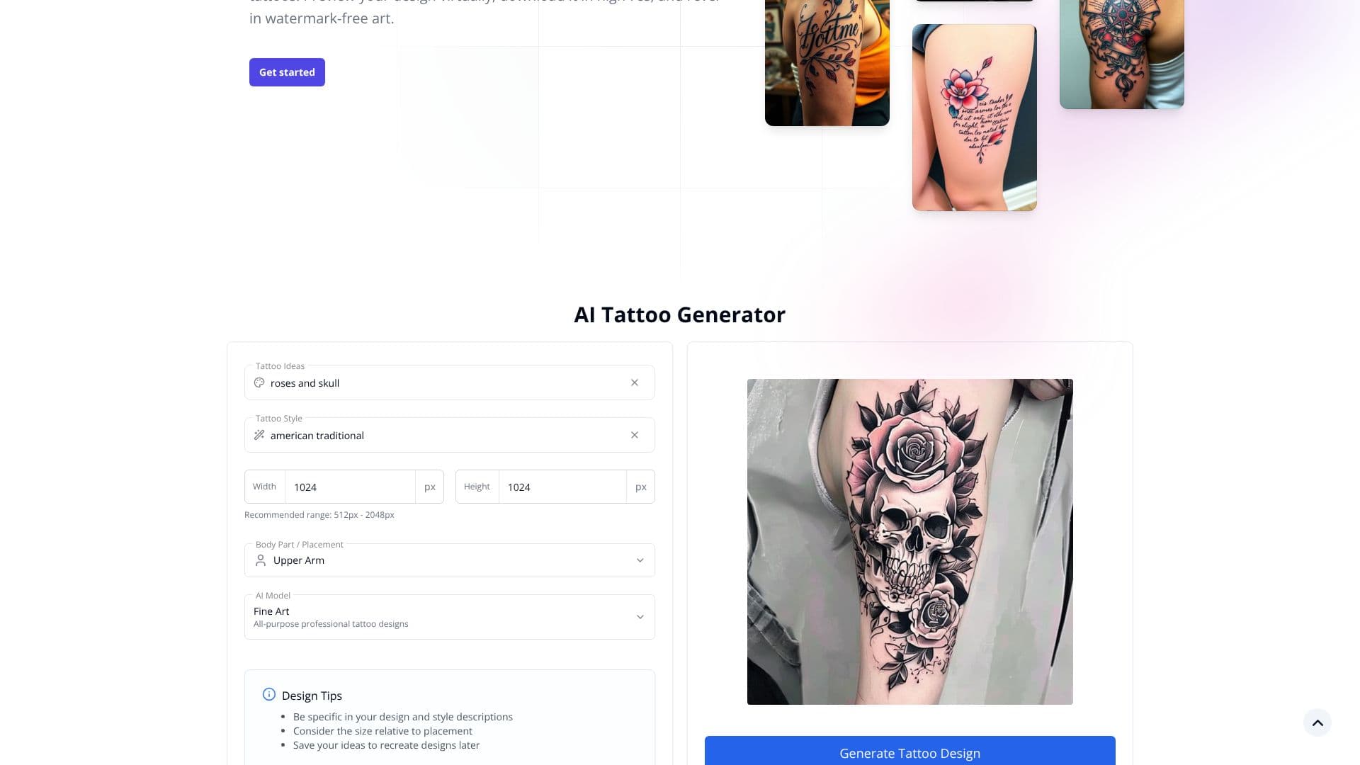 Captura de pantalla de Generador de Tatuajes IA TattooGen.ai