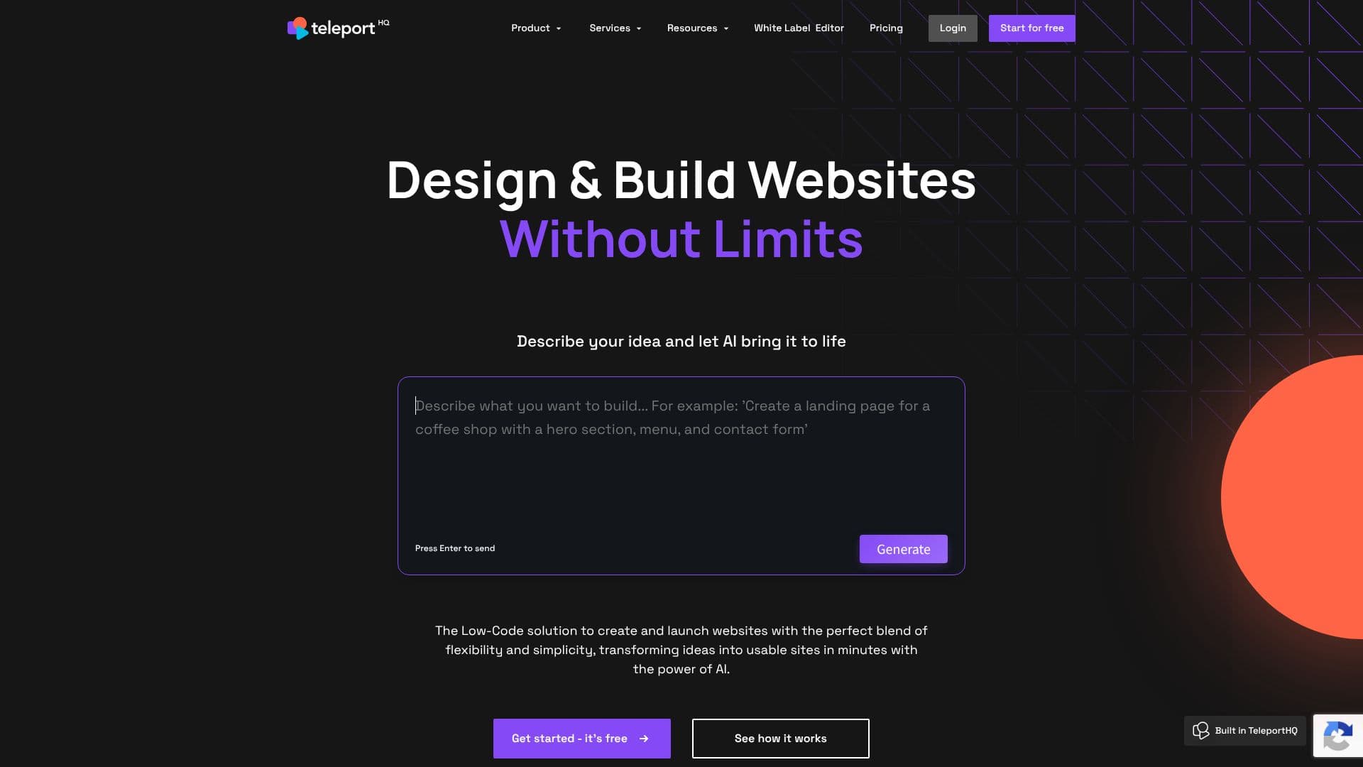 Captura de pantalla de TeleportHQ Website Builder