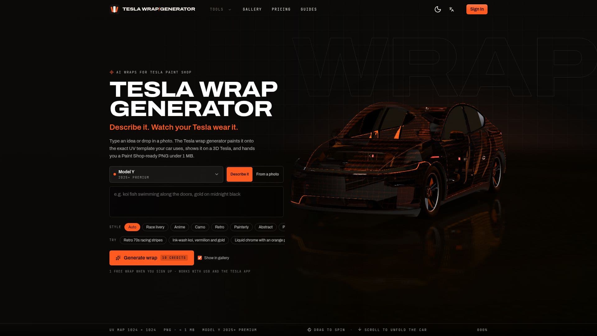 Tesla Wrap Generator screenshot