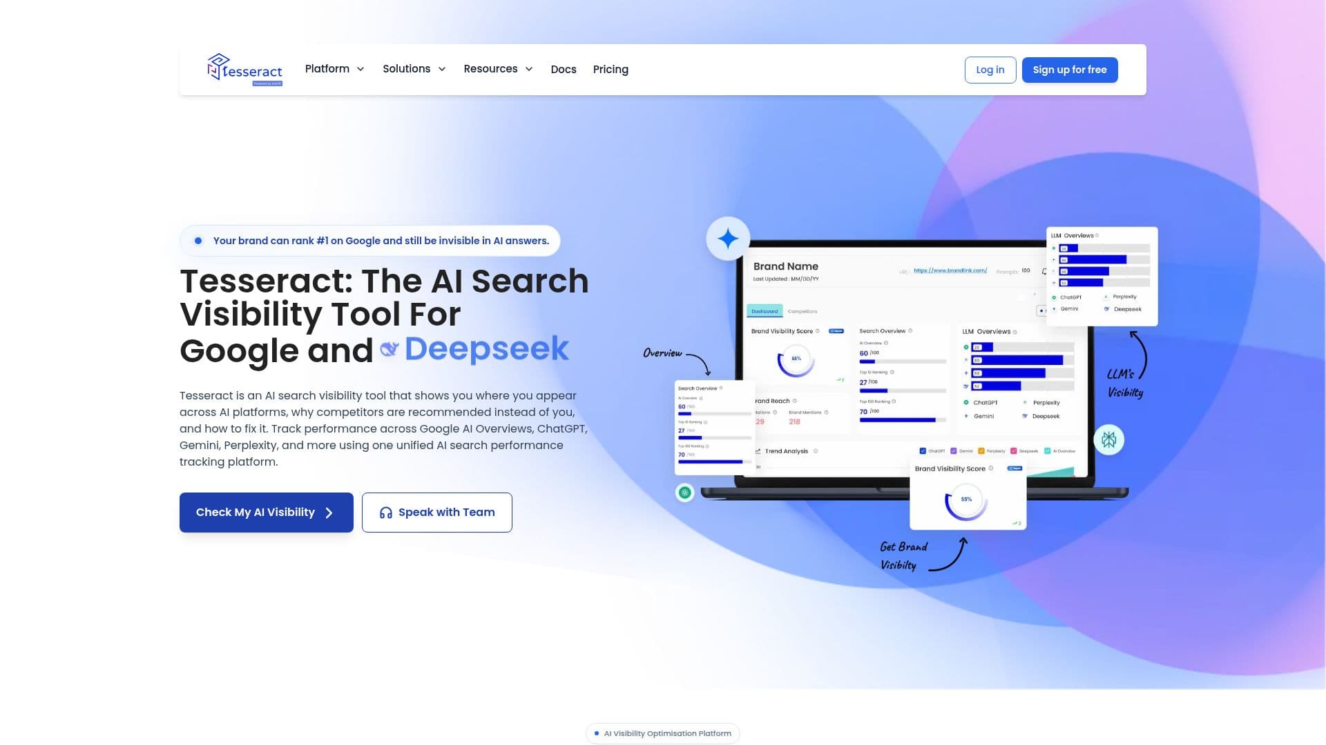 Tesseract AI 搜索可见性工具 screenshot