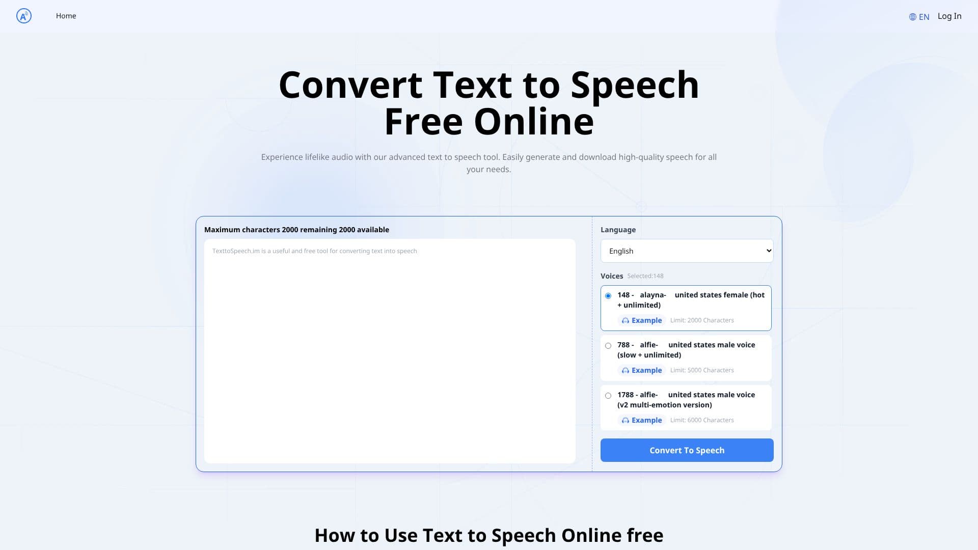 Capture d’écran de Text to Speech.im