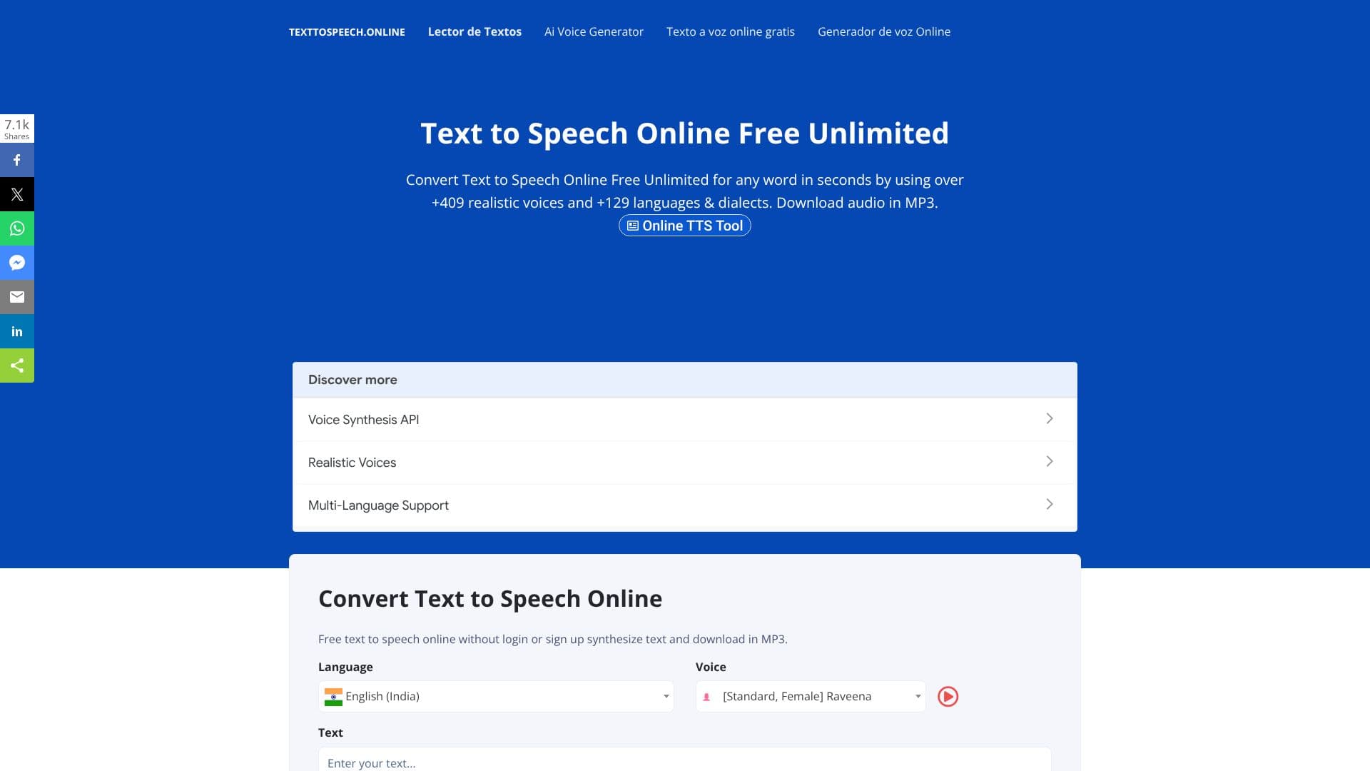 Screenshot von Text-to-Speech Online
