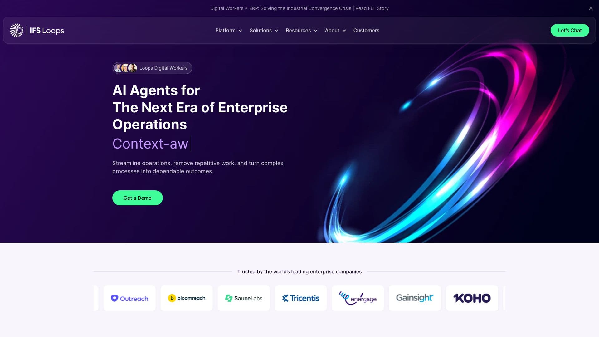 Tangkapan layar IFS Loops Agentic AI Platform