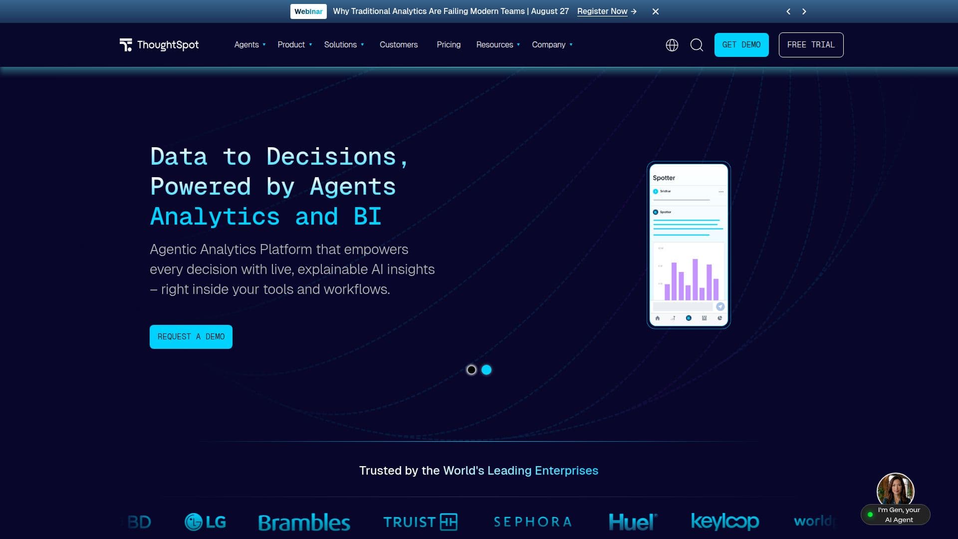 ThoughtSpot エージェント分析プラットフォーム のスクリーンショット