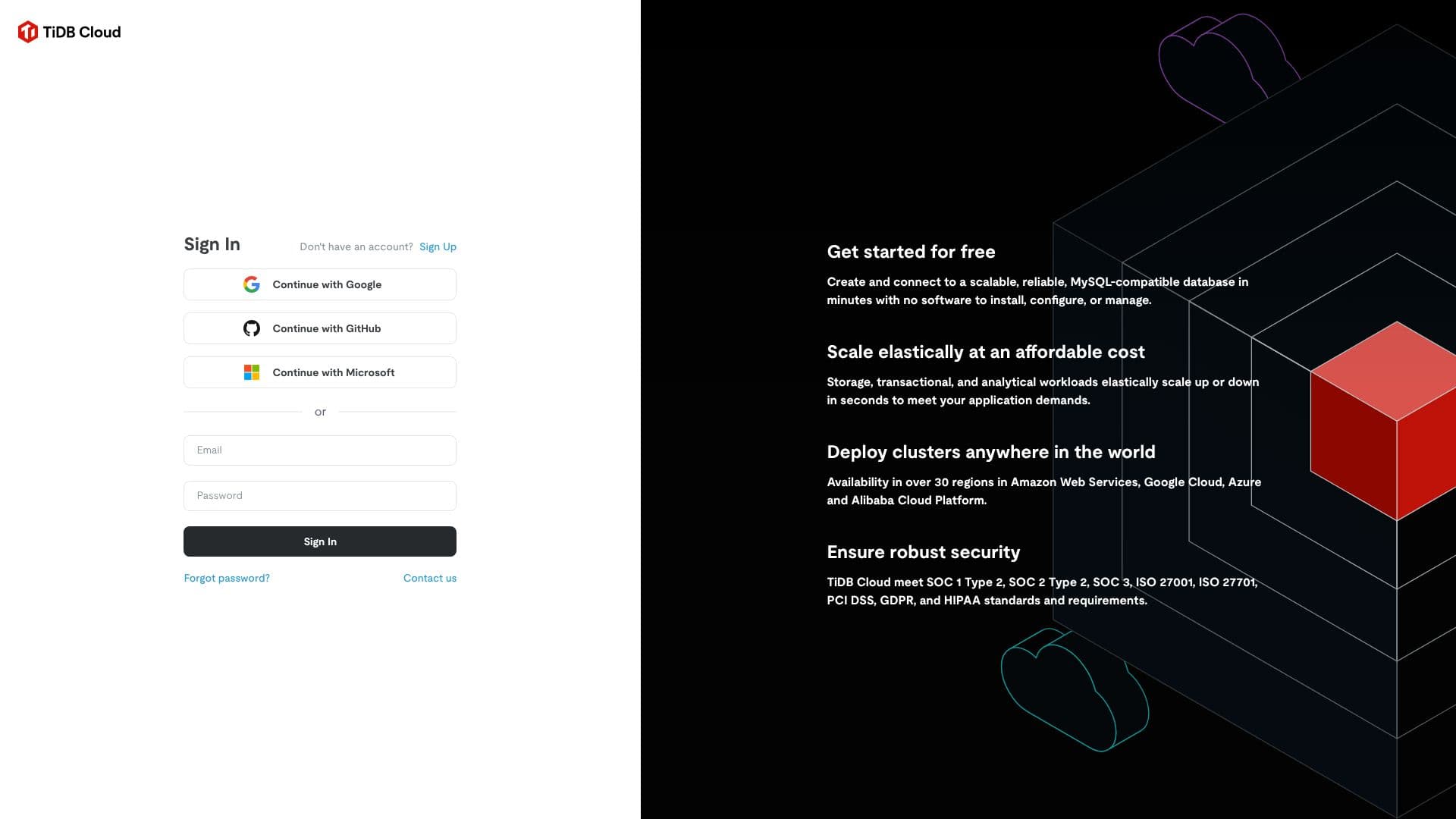 لقطة شاشة لـ TiDB Cloud