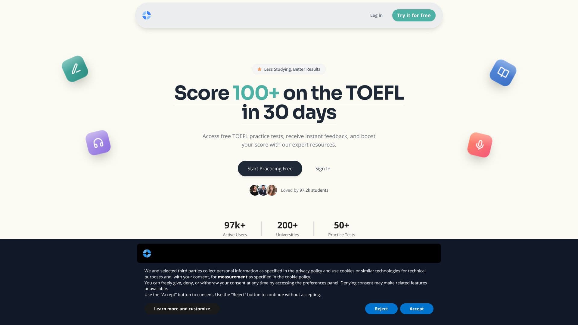 Captura de pantalla de ToeflPractice.io