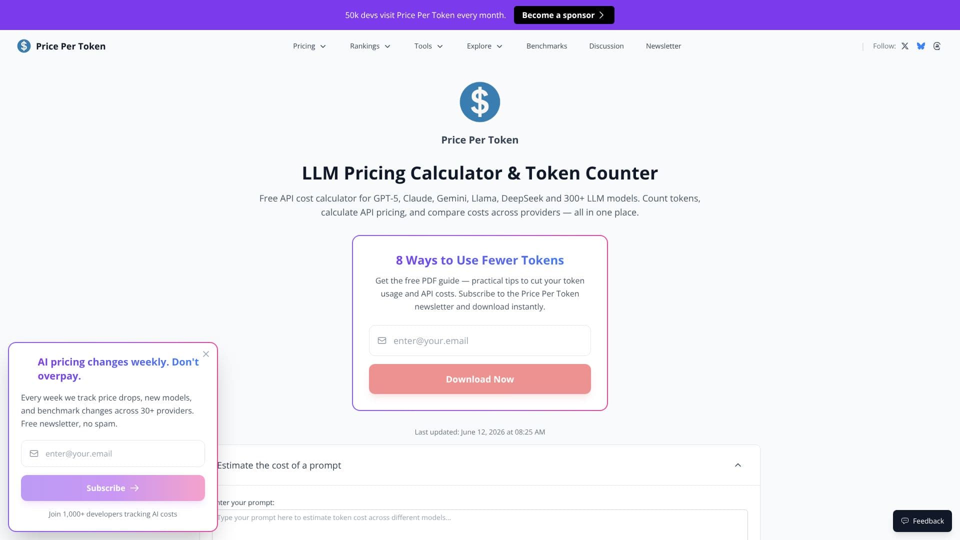 LLM 가격 계산기 & 토큰 카운터 스크린샷