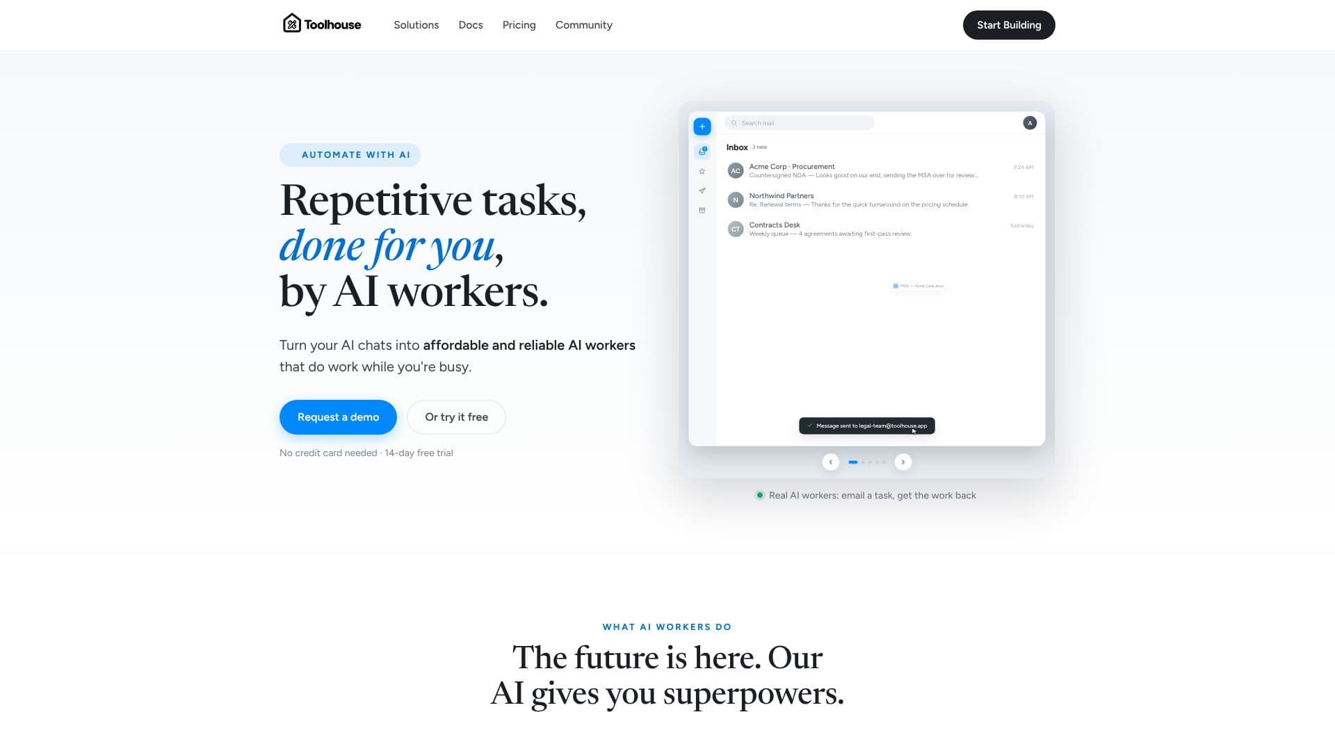 Toolhouse AI Workers 스크린샷
