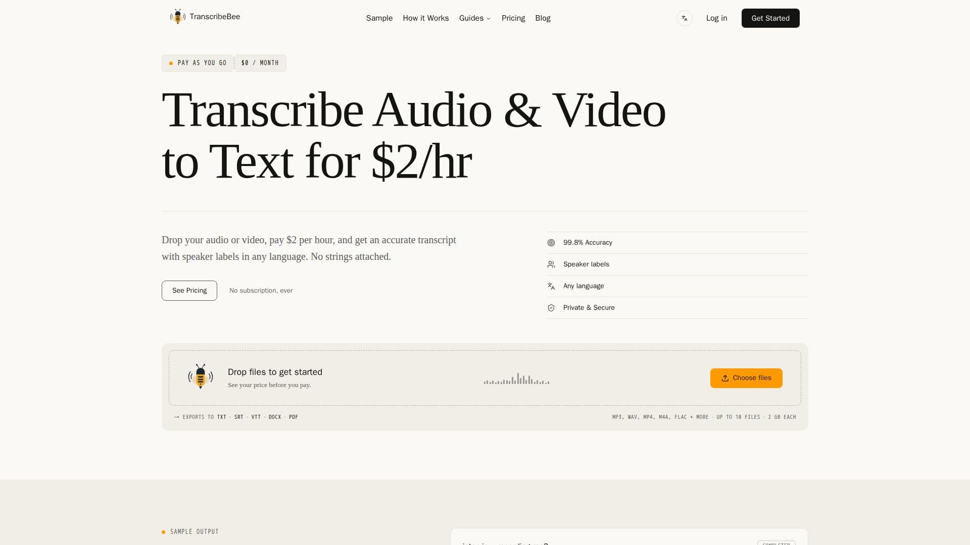 Tangkapan layar TranscribeBee