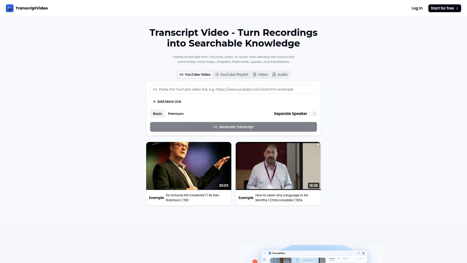 Tangkapan layar Transkrip Video
