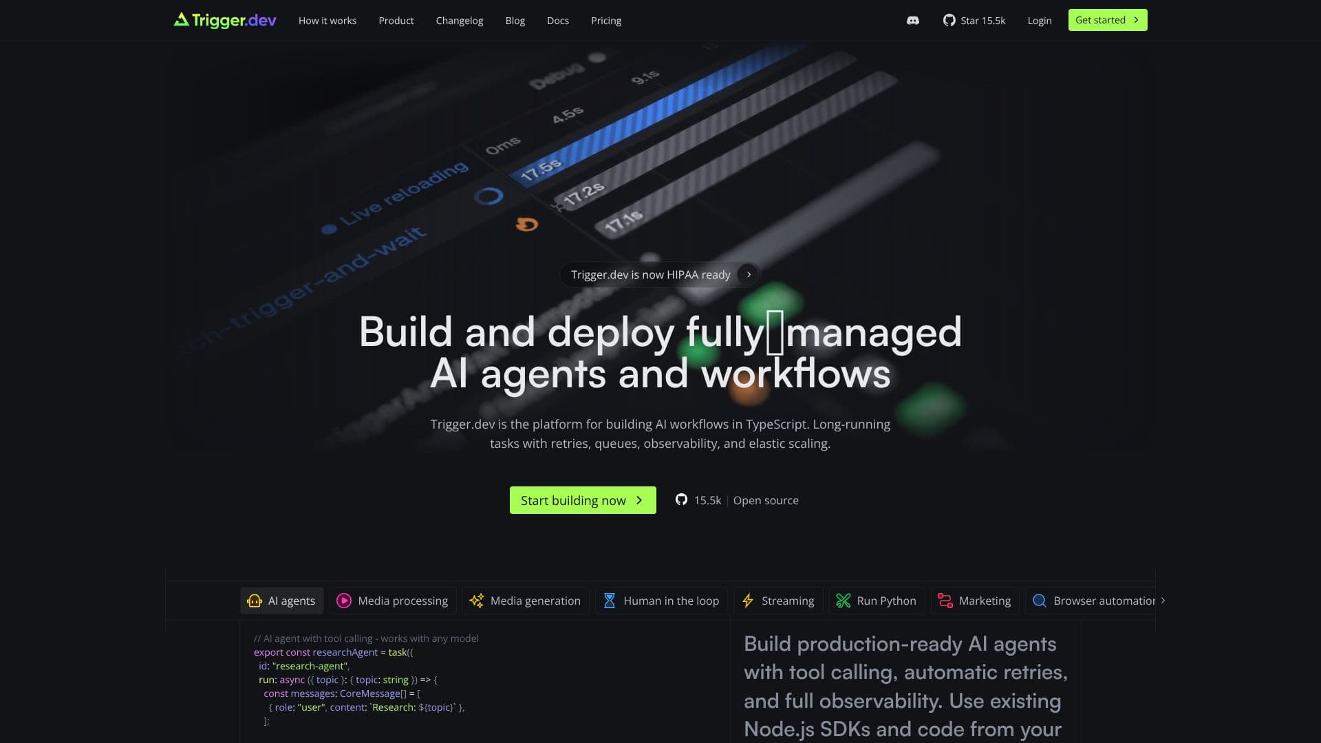 لقطة شاشة لـ Trigger.dev AI Agents