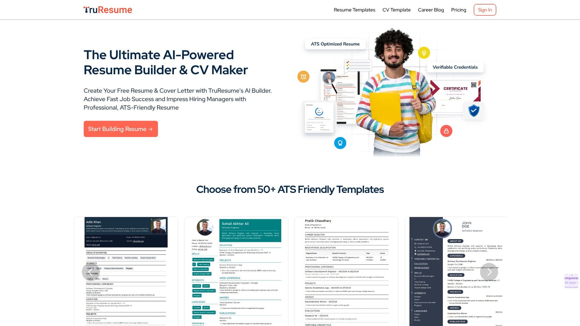 TruResume AI Resume Builder screenshot