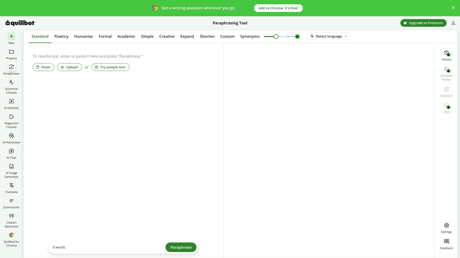 Captura de pantalla de Herramienta de Paráfrasis Quillbot