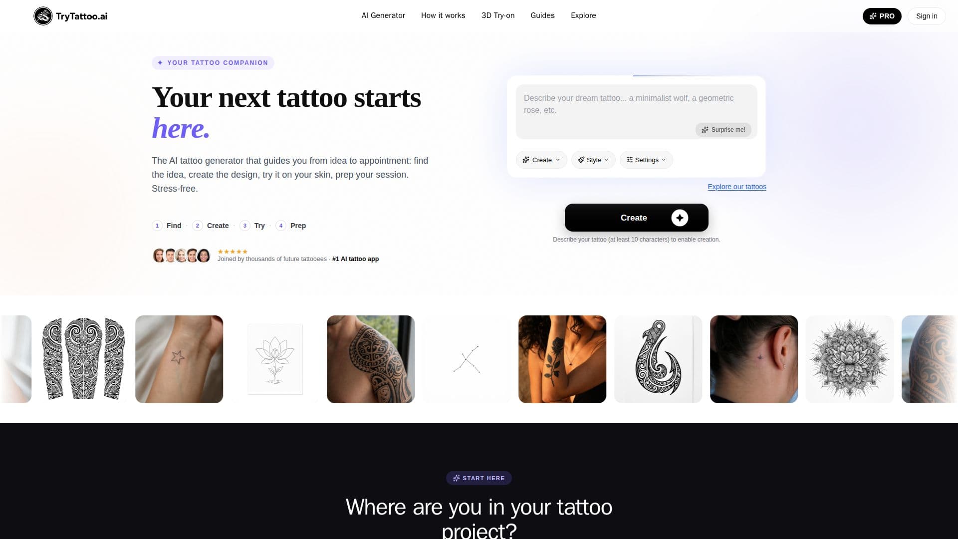 TryTattoo AI Tattoo Generator screenshot