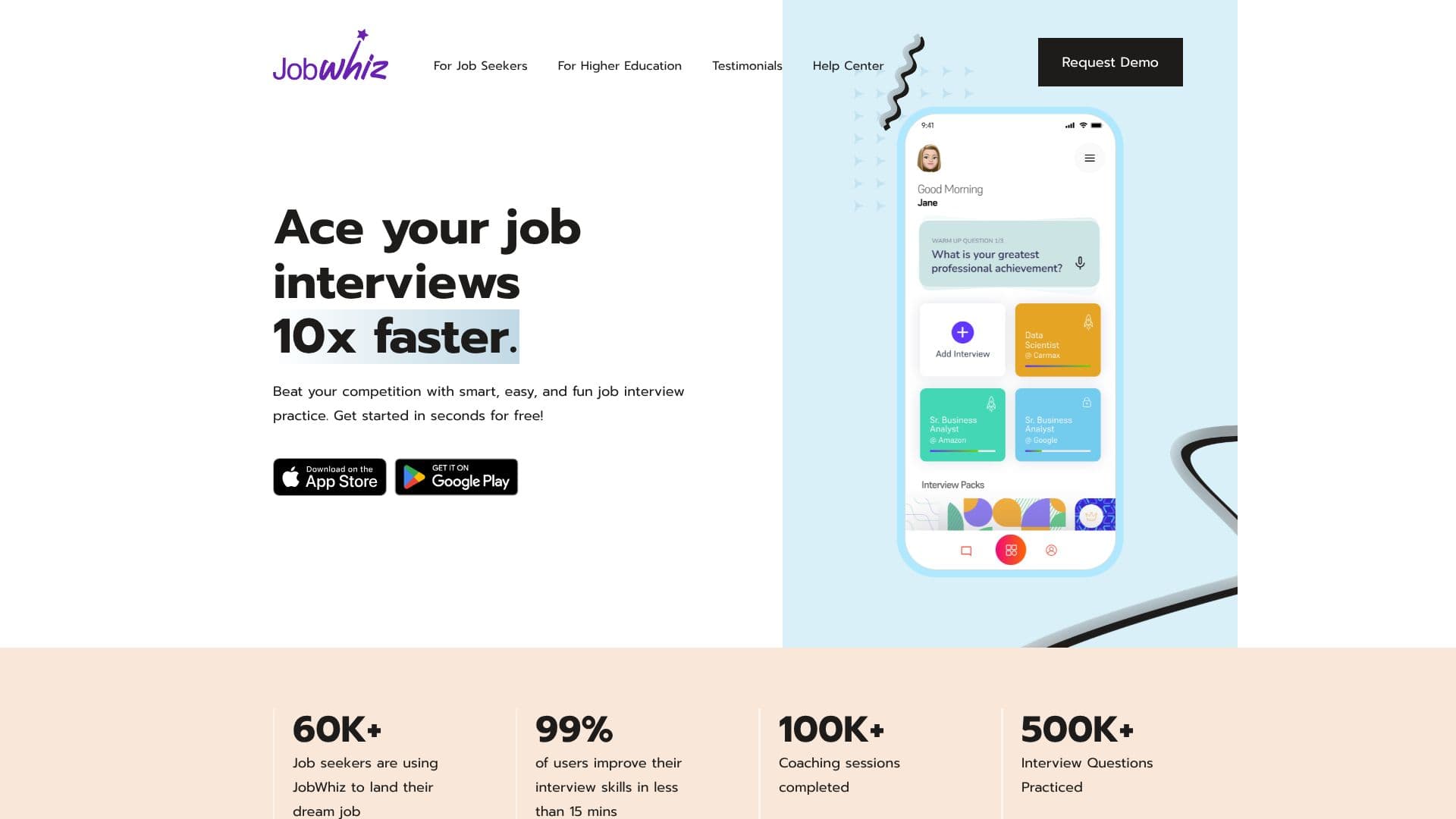 Capture d’écran de JobWhiz Préparation aux Entretiens