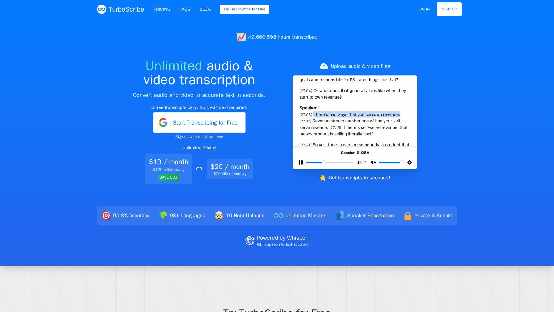 Tangkapan layar TurboScribe