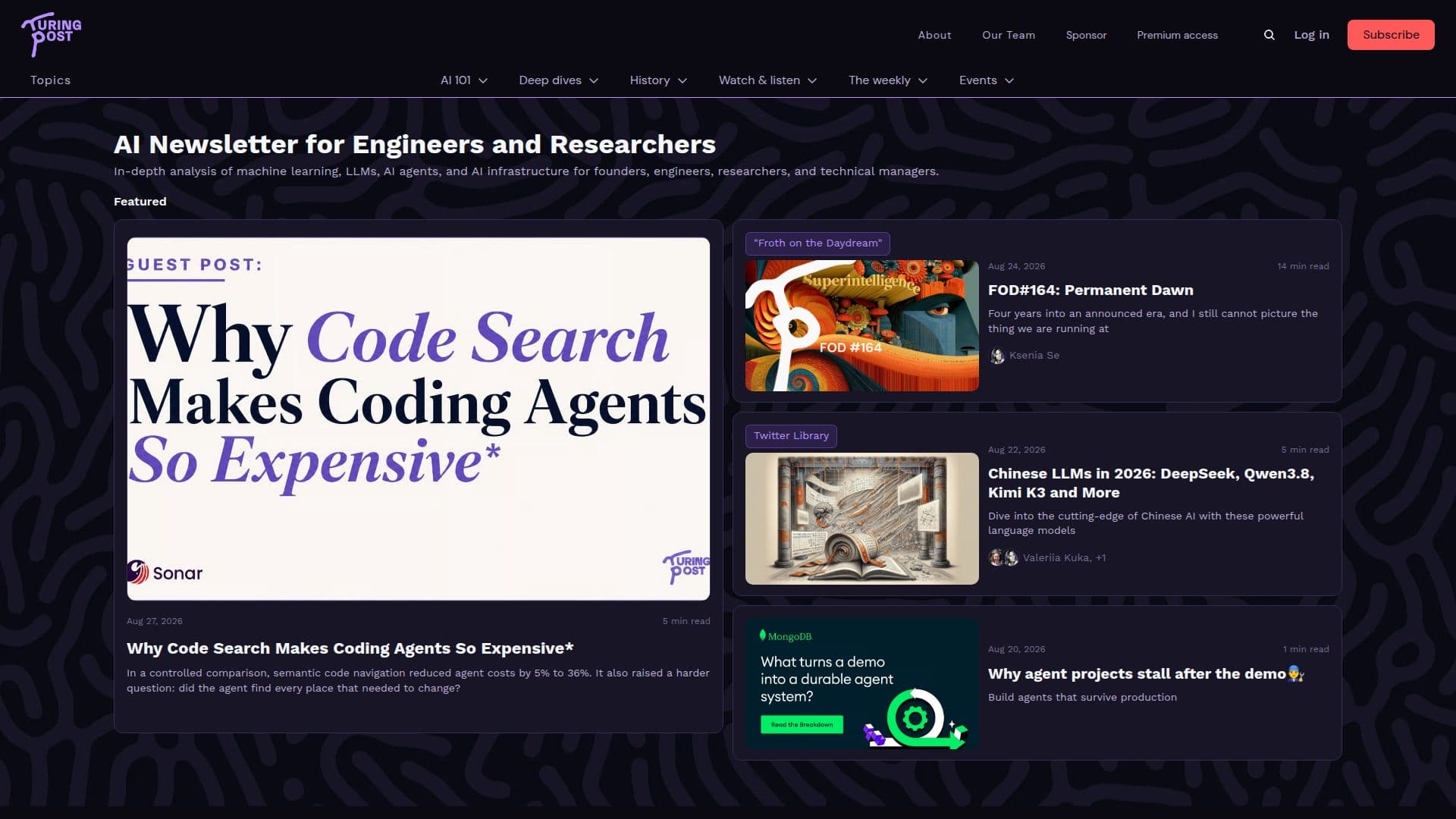 Capture d’écran de Turing Post — Newsletter de recherche en IA