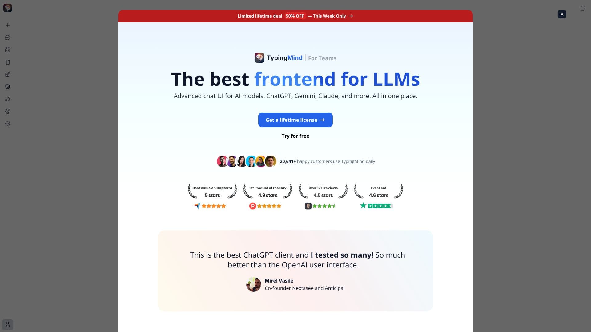 Screenshot von TypingMind LLM Frontend