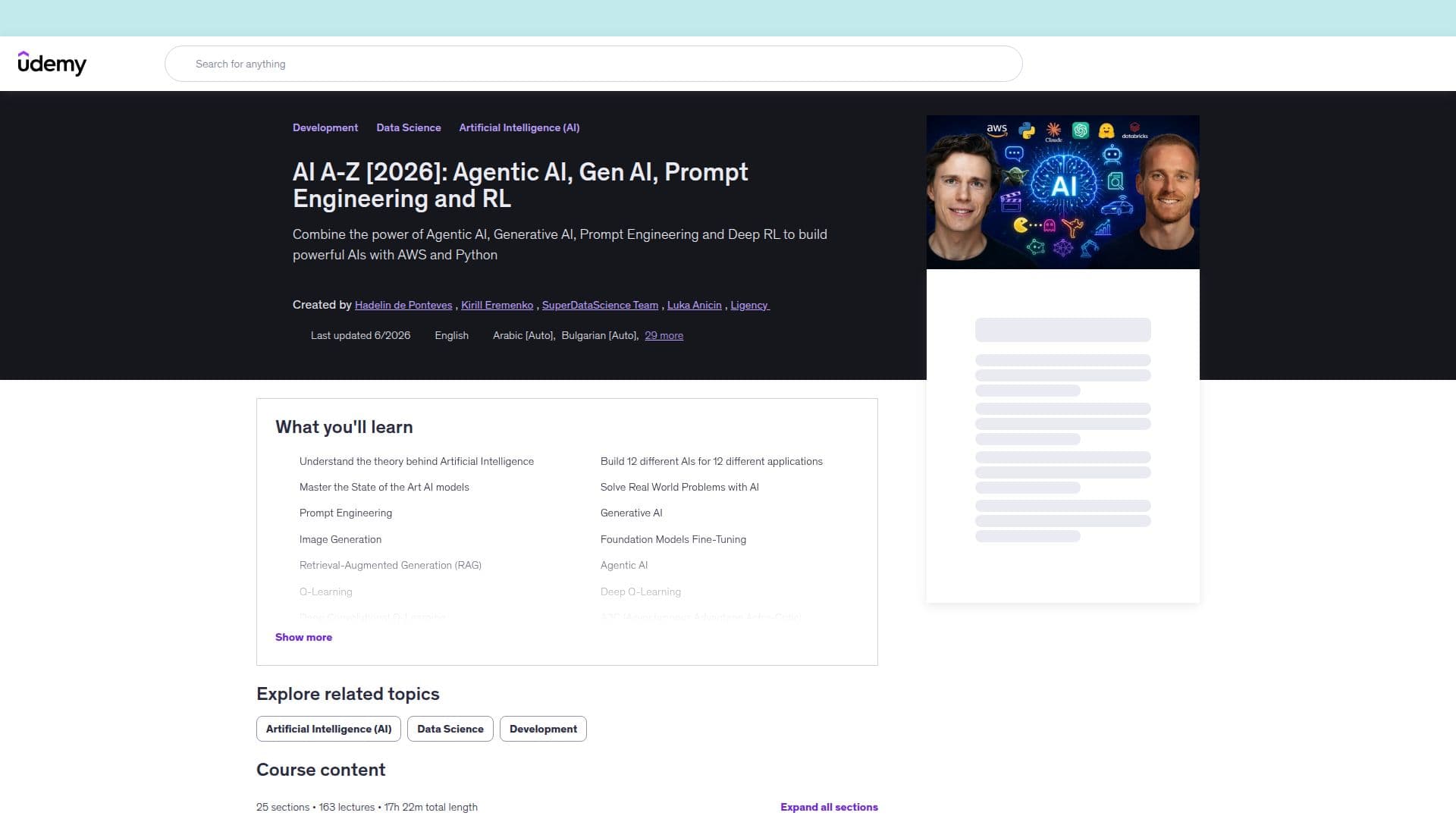 Artificial Intelligence A-Z 2026: Agentic AI, Gen AI, and RL screenshot