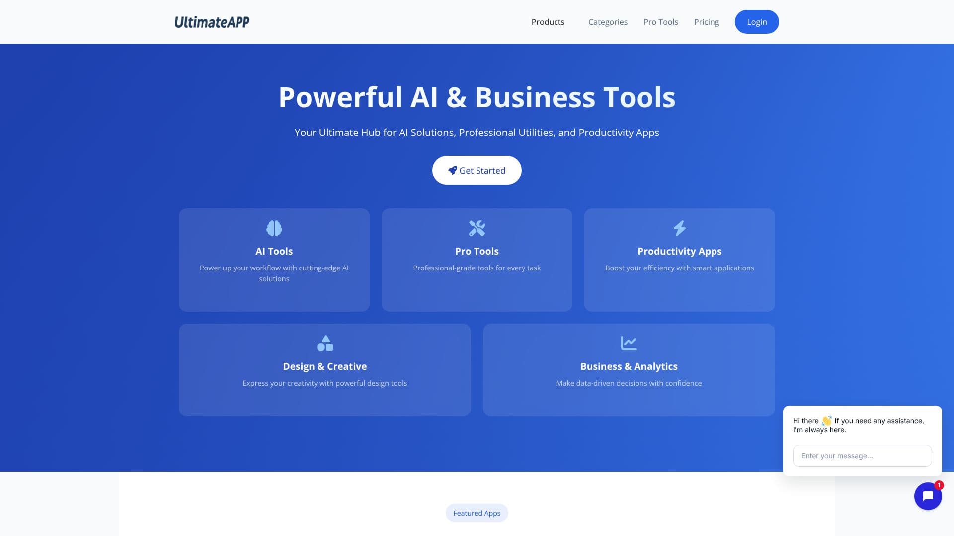 لقطة شاشة لـ UltimateApp – أدوات الذكاء الاصطناعي والأعمال