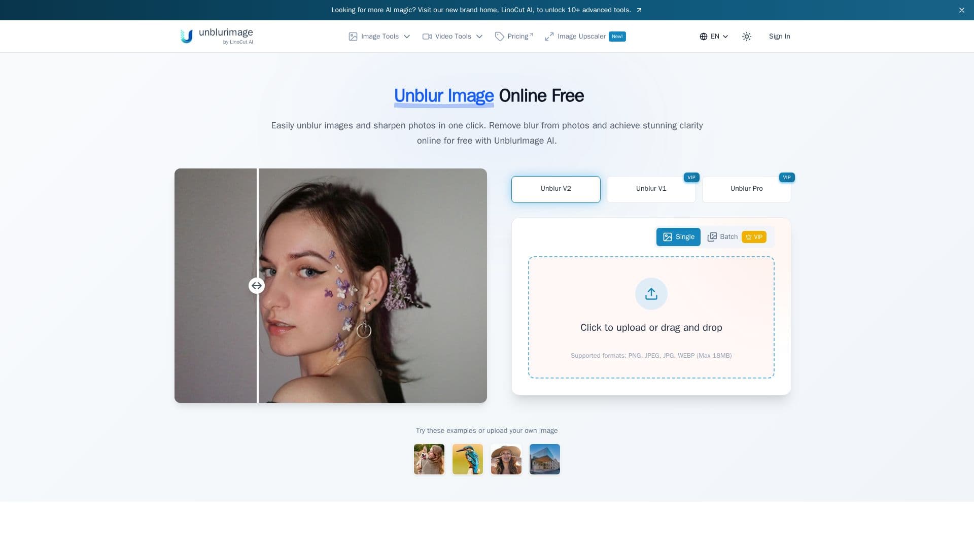 Tangkapan layar UnblurImage AI