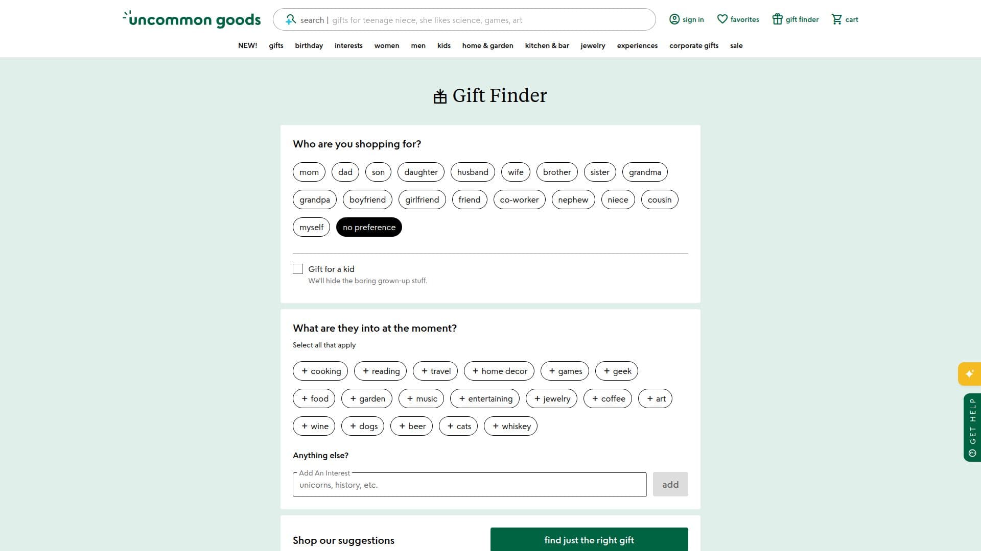 Capture d’écran de Uncommon Goods Gift Finder