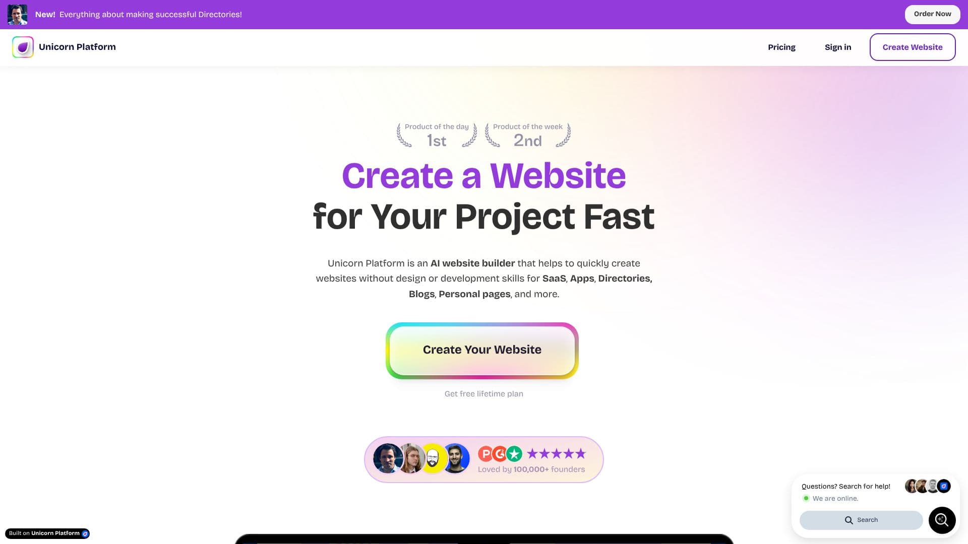 Unicorn Platform AI Website Builder screenshot