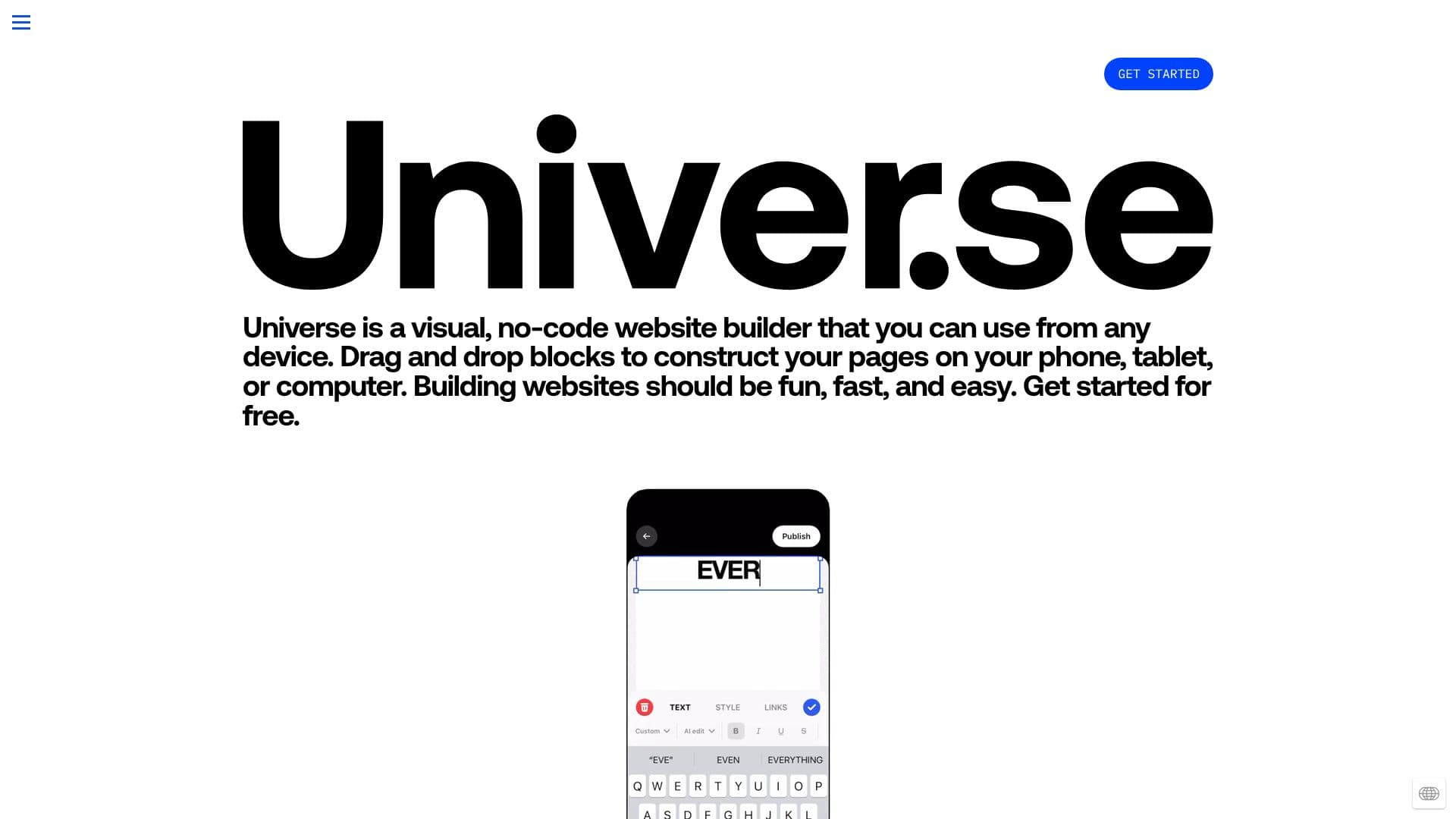 Universe Website Builder screenshot